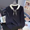 Camisa Polo de Seda Estilo Coreano con Cuello de Corbata, Camiseta de Manga Larga para Mujer, Nuevo Modelo Primavera y Otoño 2026, Hombro de Corte Regular, Top Delgado y Versátil