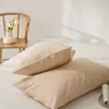 Fronhas de Algodão Lavado de Cor Sólida, um Par de Fronhas Individuais Novas de Algodão Puro, um Par de Capas de Forro para Uso Doméstico Duplo