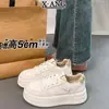 Zapatos blancos de suela gruesa de cuero genuino, tenis con cordones de punta redonda para mujer, zapatos de estudiante, zapatos deportivos casuales versátiles y cómodos para mujer