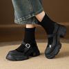 Botas Cortas Mary Jane de Suela Gruesa Estilo Girly Energético 2025 Otoño e Invierno Splicing de Ante de Piel de Vaca de Tacón Alto Grueso