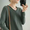 Atacado transfronteiriço de novos suéteres de tricô femininos para primavera e outono, de corte solto, versáteis, com gola redonda, manga longa, camisetas básicas casuais