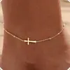 Design de Comércio Exterior da Amazon Tornozeleira Cruz de Cobre Minimalista para Mulheres, Estilo Doce-Cool Exquisito, Joia de Pé Empilhável Personalizada