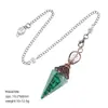 Pêndulo de Cristal Transfronteiriço com Pedra Triturada e Resina, Cor Cobre Vermelho Antigo, Cone Hexagonal de Ponta Única, Acessório de Yoga Meditação, Pêndulo de Frequência Ajustável