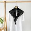 Lenço Triangular Estilo Ins, Lenço de Cintura Irregular Estampado, Xale Fino Tricotado Vazado em Camadas, Lenço de Cabeça de Renda