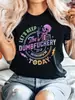 Camiseta Casual con Estampado de Calavera y Letras, Cuello Redondo, Mangas Cortas, Ligeramente Elástica, Camiseta Deportiva, Ropa Deportiva para Mujer
