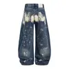Jeans de Pierna Ancha con Adorno de Anillo Metálico para Hombre, Nuevo Diseño de Moda Primavera, Pantalones Casuales Largos hasta el Suelo para Mujer