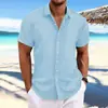 Explosiones Transfronterizas de Comercio Exterior Amazon Nueva Camisa Deportiva Casual Holgada de Manga Corta a Rayas Jacquard de Algodón y Lino para Hombre