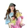 Camiseta Oversize Fun Graffiti de Algodón Puro para Mujer, Estilo High Street, Diseño Colorido Borroso, Versión Grande, Top Holgado que Cubre la Carne