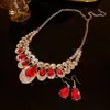 Brincos Pingente Gota d'Água com Strass Estilo Coreano, Corrente para Clavícula da Moda Versátil, Conjunto de Joias de Luxo Leve de Alta Qualidade