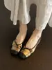 Zapatos estilo ballet con puntera redonda y lazo en color block único, de corte bajo y con un aumento interno de altura de 3 cm ~ Mary Janes para mujer