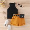 Europeo y Americano Transfronterizo Amazon ebay Niñas Verano Cuello Sisa Top sin Mangas Shorts Rizo Riñonera Traje para Niños