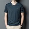 Camiseta de Manga Corta de Seda de Hielo de Estilo Nuevo de Verano 2022 para Hombres Jóvenes y de Mediana Edad, Transpirable y Holgada con Cuello en V Estampada, Ropa de Hombre Casual y Versátil