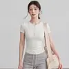 Verão Novo Estilo Henley Decote V Manga Curta Feminino Pilates Fitness Botão Camisa Base Esportiva Roupa de Yoga Atacado