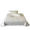 Funda de Cama Suave Lavada con Arena Coreana Juego de Tres Piezas Elegante Bordado Floral Encaje Doble Cara Algodón Puro 60 Hilos Funda para Tatami Kang