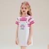 Vestido de Verão Feminino Falso Duas Peças com Alça 2025 Novo Design Dopamina Cor Contrastante Vestido Infantil Médio e Grande