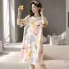 Pijama Feminino Novo Estilo Verão Manga Curta Camisola Infantil Desenho Animado Doce Vestido Roupa de Casa