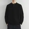 Suéter henley de algodón puro de alta gama para hombre, otoño e invierno, holgado, simple, casual, estilo old money, tejido base engrosado