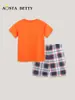 Traje de niño de estilo europeo y americano, ropa de verano nueva para niños, traje de dos piezas con bordado de coche de dibujos animados, cuello redondo y manga corta, distribución