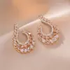 Aretes para Mujer, Aretes de Flor Corazón con Circonita Micro-pavimentada de Cobre, Nueva Moda de Nicho, Diseño Simple, Joyería de Temperamento y Versátil