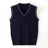 Suéter de Lana de Gama Alta para Hombre, Chaleco sin Mangas de Cuello en V, Otoño e Invierno, Casual, Suéter de Punto para Padre de Mediana Edad y Anciano, Venta al por Mayor