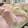 Roupa de Cama Pode Dormir Nu Conjunto de Quatro Peças Cor Pura Algodão Lavado Lençóis de Cama Capa de Edredom Lençóis de Cama Conjunto de Três Peças para Dormitório Estudantil 4