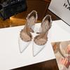Zapatos de tacón alto con remaches estilo V Family con sandalias, puntiagudos, de charol, de tacón fino y moderno, para mujer.