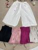 Calça Casual de Linho Feminina Verão Artística Retro Solta Emagrecimento Cor Sólida Elegante Perna Larga Oito Pontos Reta 3669