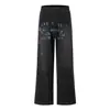 27577 High Street Estilo Americano para Hombre y Mujer Diseño de Estampado Lavado Vintage Holgado Recto Moda Urbana Casual Pantalones de Chándal