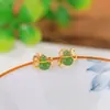 Um Cervo Prata Prata Esterlina S925 Banhado a Ouro Jade Azul Água Jaspe Hetian Cera de Abelha Laço Cabacinha Pequeno Brinco de Prata