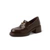 Mocasines de Piel de Oveja de Primera Capa con Hebilla Metálica Estilo Británico de Suela Gruesa Otoño 2025 Tacón Medio Grueso Punta Redonda Cuero Genuino Flats de Boca Profunda para Mujer