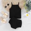 Conjunto de Ropa para Niñas 26 Verano Bebé Color Sólido Top de Tirantes y Shorts Estilo Japonés y Coreano Pijama Infantil Conjunto de Dos Piezas