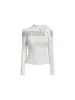 Camiseta Feminina Outono Estilo Coreano Patchwork de Renda Gola Alta Manga Longa Slim Fit Valorizadora Cadarço Design de Nicho Camada Base