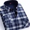 Camisa cálida al por mayor para hombres de mediana edad y mayores, top de otoño e invierno, papá, forro polar, gruesa, a cuadros, manga larga