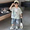 Conjunto de Verano de Manga Corta para Niños 2026 Nuevo Estilo Coreano Conjunto Elegante de Dos Piezas de Moda para Niños Pequeños