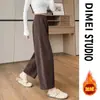 Calça Feminina Marrom 7/8 Petite, Nova Primavera/Outono 2026, Fina, Solta, Relaxada, Perna Larga, Estilo Balão