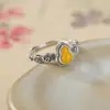 Anel Yilu Prata Mel Cera Prata Esterlina S925 Vintage Retro Cabaça Padrão Dente da Fortuna Estilo Chinês Mais Vendido em Estoque