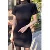 Disponible en Corea del Sur Dongdaemun Primavera y Otoño Nuevo Vestido Ajustado Sexy de Manga Corta con Cuello Alto Falda de Cadera