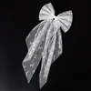Nuevo vestido de novia con lazo de perla y malla de súper hada de celebridades de Internet, elegante horquilla con clip superior para niña, accesorios para el cabello