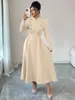 Vestido Largo de Verano 2026 Transfronterizo Europeo y Americano para Mujer, de Temperamento, entallado a la cintura, con cuello alto, de doble botonadura, ajustado