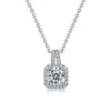 Collar de plata S925 cuadrado con moissanita directo de fábrica para mujer, totalmente incrustado de piedras, cadena para clavícula con colgante, joyería de plata para transmisión en vivo transfronteriza