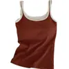 Camisola Térmica de Algodón Acanalado Cachemir Cepillado Otoño e Invierno para Mujer con Almohadillas Integradas en el Pecho, Corte Ajustado, Top Interior Elástico
