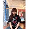 Camiseta de Algodão Puro Manga Curta Edição Limitada Versão Coreana para Mulheres, Top Estampado de Manga Meia-Manga com Design Criativo