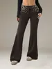 Moda Feminina Europeia e Americana Verão 2026 Estilo Hot Girl Transfronteiriço Calças Flare Justas de Cintura Alta Elásticas com Patchwork Estampado de Leopardo Levanta Bumbum Emagrecedor