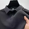 Camisa Polo Retro de Seda de Hielo para Hombre, Nuevo Estilo de Verano, Color Sólido, Cuello Campana, Manga Corta, Camiseta de Manga Corta de Moda