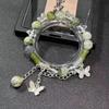 Pulsera Nueva China Verde con Cuentas para Mujer Mori Antigua de Alta Gama Pulsera de Mariposa Nicho Vintage Pulsera Versátil