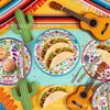Bp040 Platos de Papel con Patrón de Fiesta Mexicana Set de Fiesta Navideña para 8 Personas Platos de Papel Desechables Decorativos
