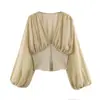 Moda feminina europeia e americana transfronteiriça, best-seller do AliExpress, top estiloso com retalhos que afina a cintura