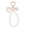Pingente Chaveiro Fofo Feminino Coração Flor de Cerejeira Coelho Letra Criativa Metal Gatinho Corrente de Pérolas Pingente para Bolsa
