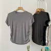 Camiseta Delgada Elástica Suave para Mujer, Estilo Corto, Nueva Versión Coreana de Verano, Adelgazante, Estilo Básico Simple, Algodón Fruncido
