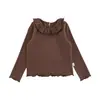 Camiseta de niña Wulibu Yi 2026 otoño nueva manga larga cuello con volantes camiseta básica ropa de moda trendy para niñas